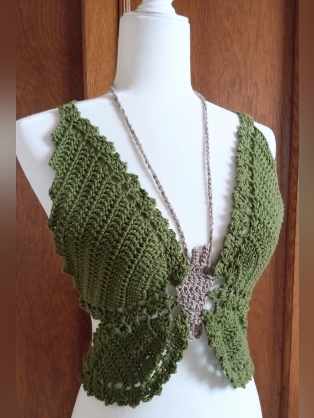 HAND CROCHET Butterfly Top Moss Crop Halter Festival Fashion Rave Beach S/M/L